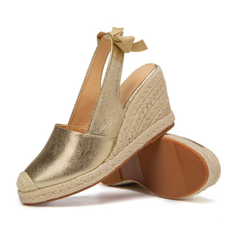 Grote Maat Dames Metallic Gesloten Teen Espadrilles Slingback Wiggen Sandalen