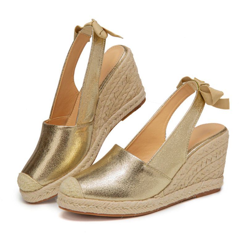 Grote Maat Dames Metallic Gesloten Teen Espadrilles Slingback Wiggen Sandalen