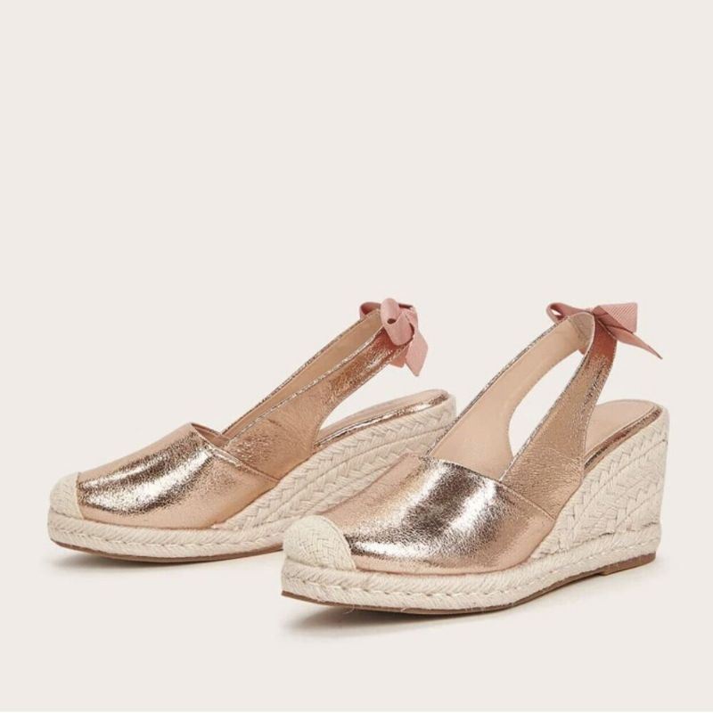 Grote Maat Dames Metallic Gesloten Teen Espadrilles Slingback Wiggen Sandalen