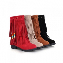 Big Size Dames Platte Enkellaarsjes Dames Kwasten Enkel Korte Laarzen Slip On Boots