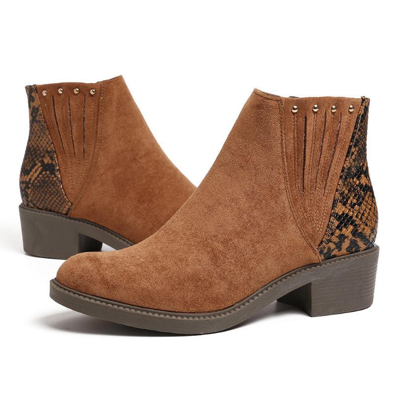 Dames Aderen Splicing Chunky Heel Casual Enkellaarsjes