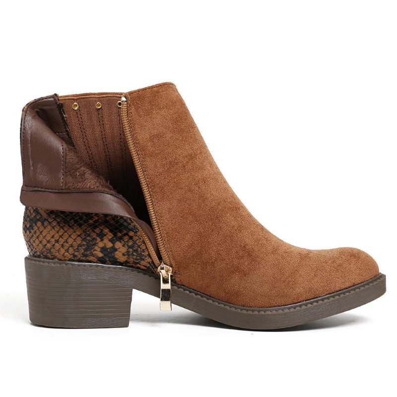 Dames Aderen Splicing Chunky Heel Casual Enkellaarsjes