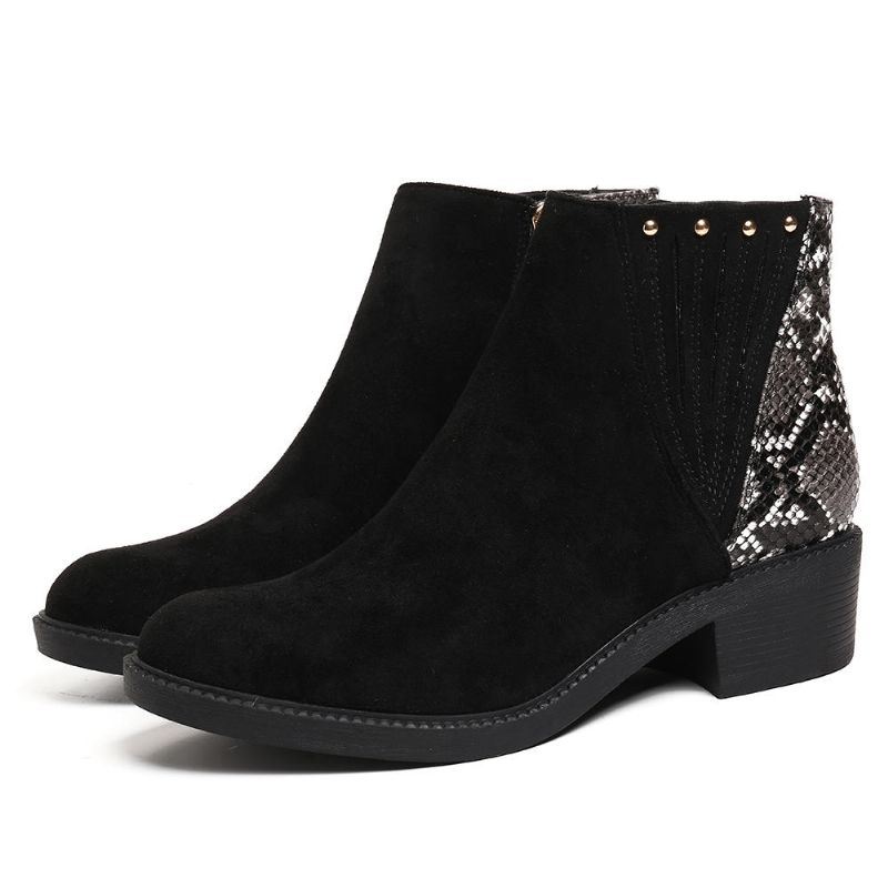 Dames Aderen Splicing Chunky Heel Casual Enkellaarsjes