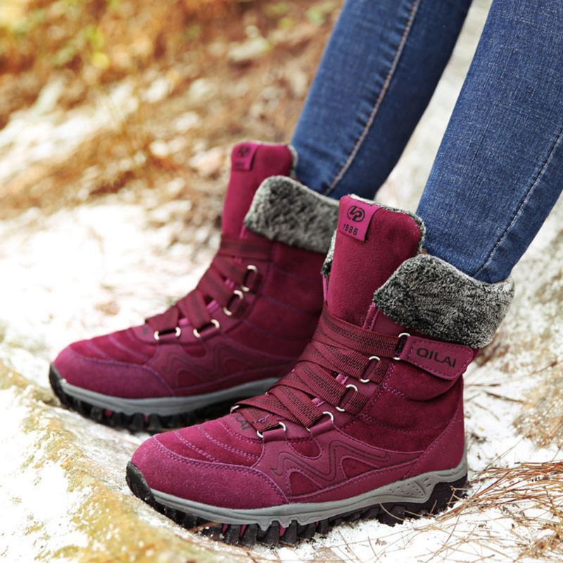 Dames Bontvoering Warme Casual Snowboots Met Klittenband