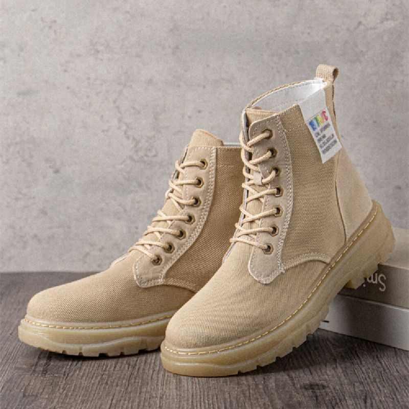 Dames Casual Canvas Dikke Zool Hoge Veterschoenen Met Veters