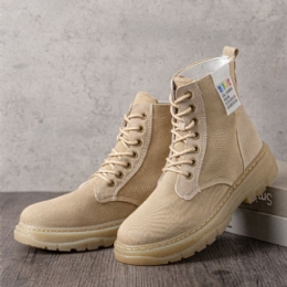 Dames Casual Canvas Dikke Zool Hoge Veterschoenen Met Veters