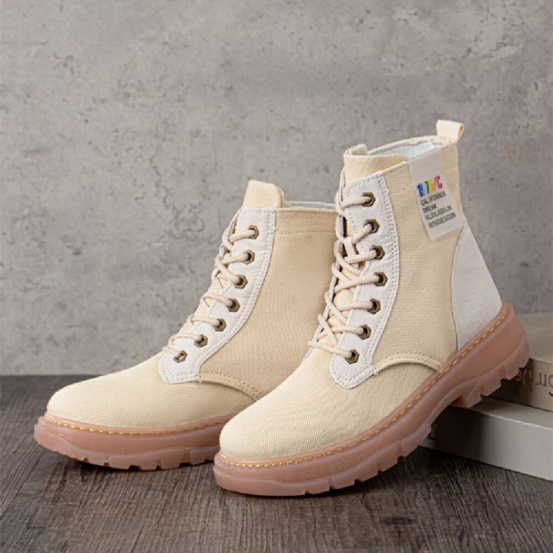 Dames Casual Canvas Dikke Zool Hoge Veterschoenen Met Veters