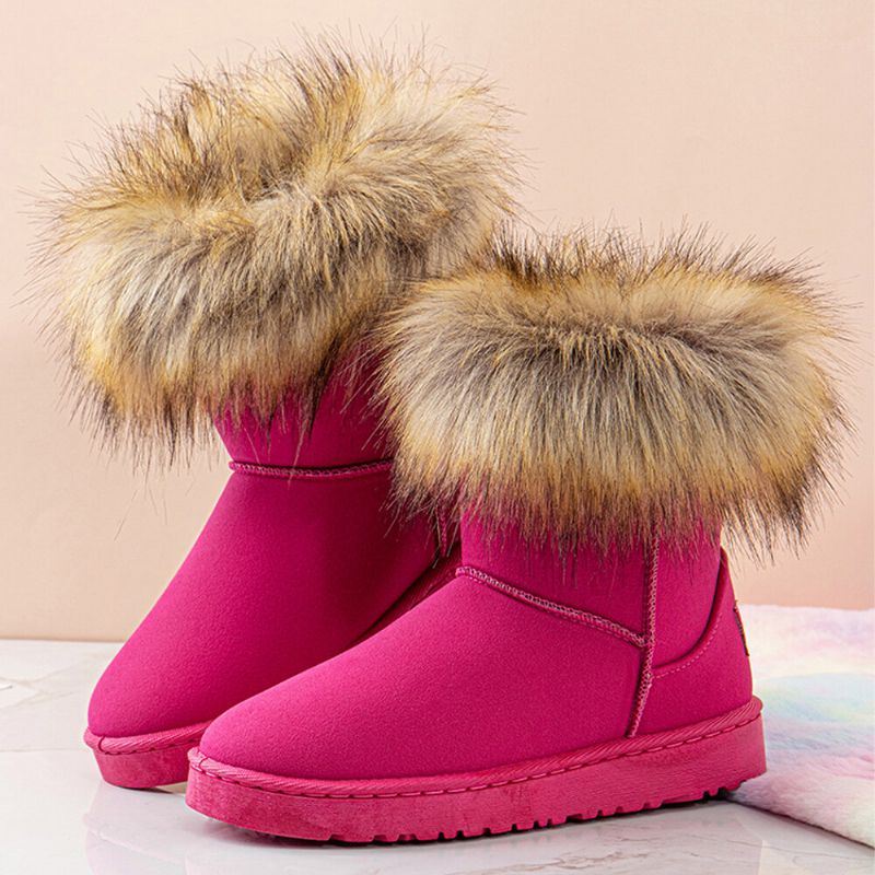 Dames Casual Effen Kleur Suède Warm Pluche Comfortabele Platte Snowboots