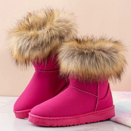 Dames Casual Effen Kleur Suède Warm Pluche Comfortabele Platte Snowboots