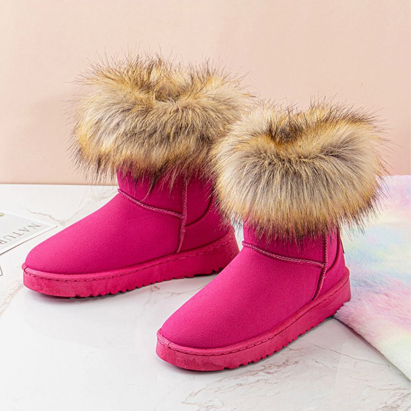 Dames Casual Effen Kleur Suède Warm Pluche Comfortabele Platte Snowboots