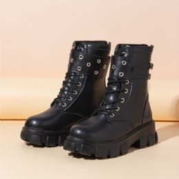 Dames Casual Gesp Decor Veterschoenen Dikke Zool Combat Boots