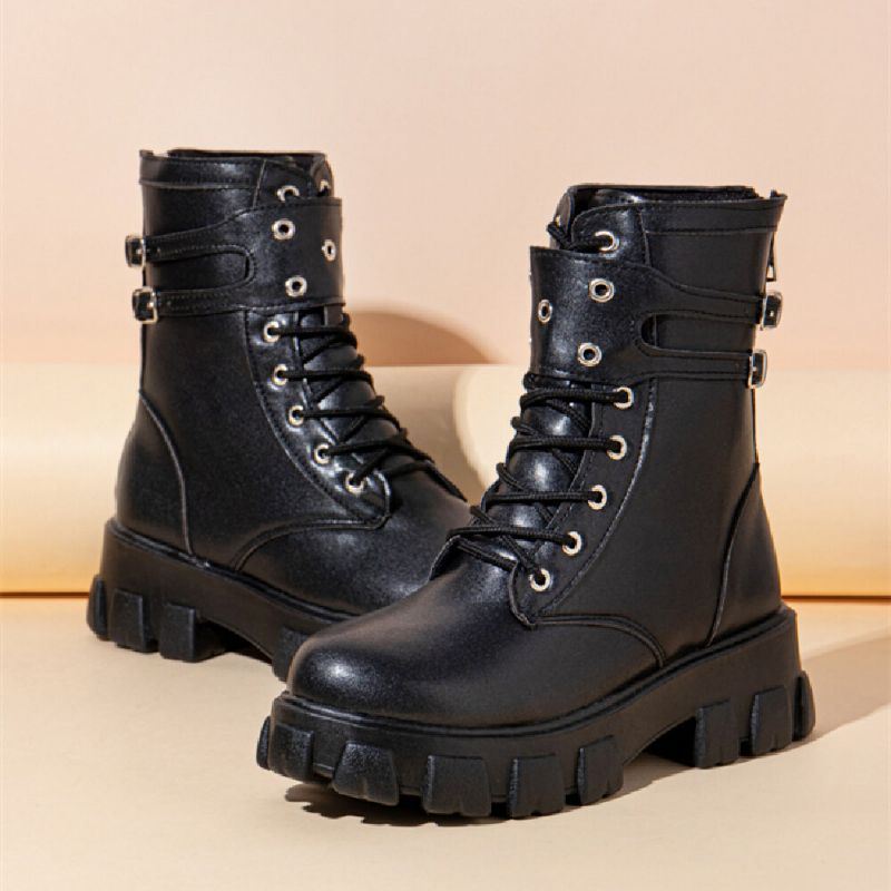 Dames Casual Gesp Decor Veterschoenen Dikke Zool Combat Boots