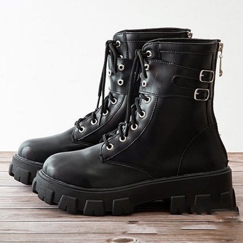 Dames Casual Gesp Decor Veterschoenen Dikke Zool Combat Boots