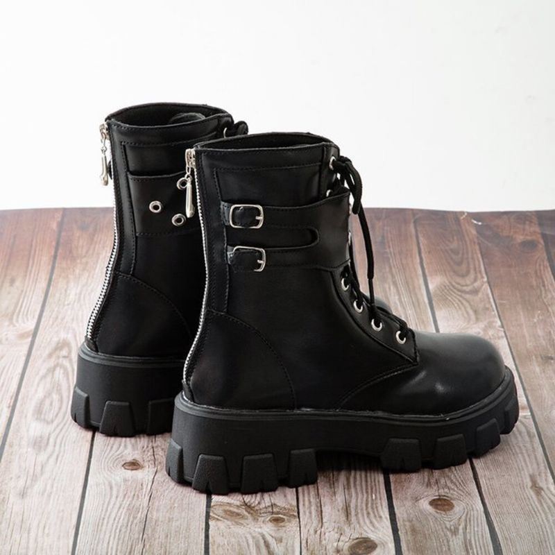 Dames Casual Gesp Decor Veterschoenen Dikke Zool Combat Boots