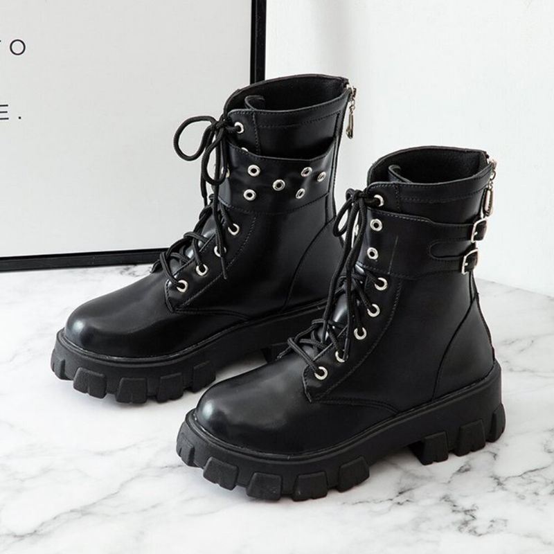 Dames Casual Gesp Decor Veterschoenen Dikke Zool Combat Boots