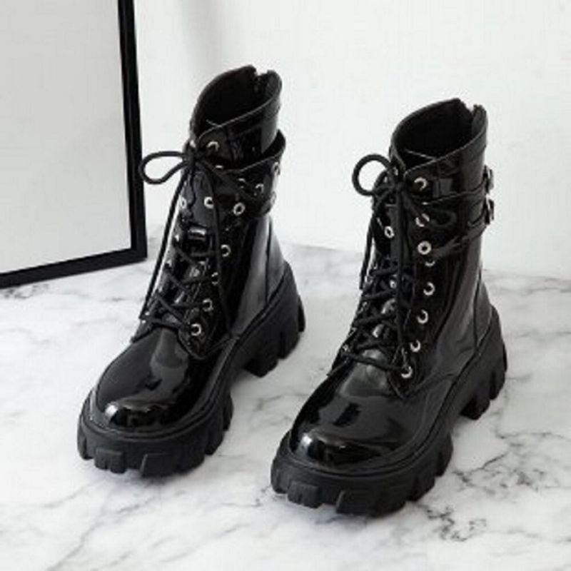 Dames Casual Gesp Decor Veterschoenen Dikke Zool Combat Boots