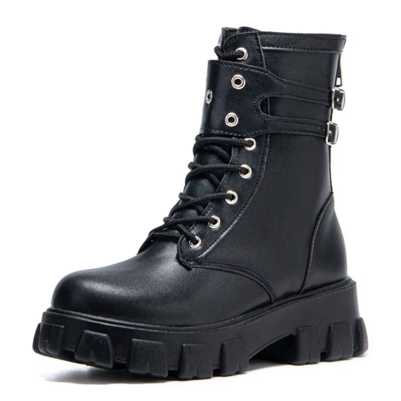 Dames Casual Gesp Decor Veterschoenen Dikke Zool Combat Boots