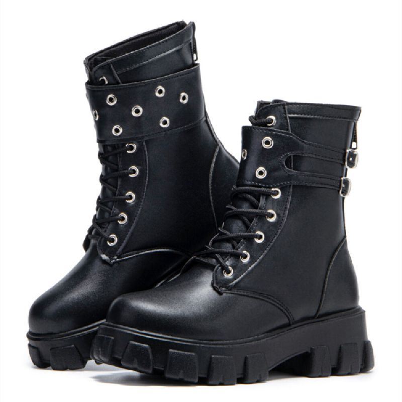 Dames Casual Gesp Decor Veterschoenen Dikke Zool Combat Boots