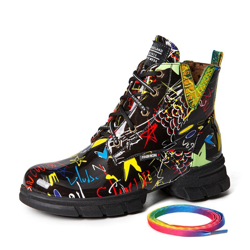 Dames Casual Graffiti Stytish Veterschoenen Met Dikke Bodem En Korte Kuiten