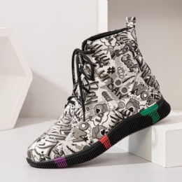 Dames Casual Letter Graffiti Afdrukken Multicolor Lace Up Korte Combat Boots