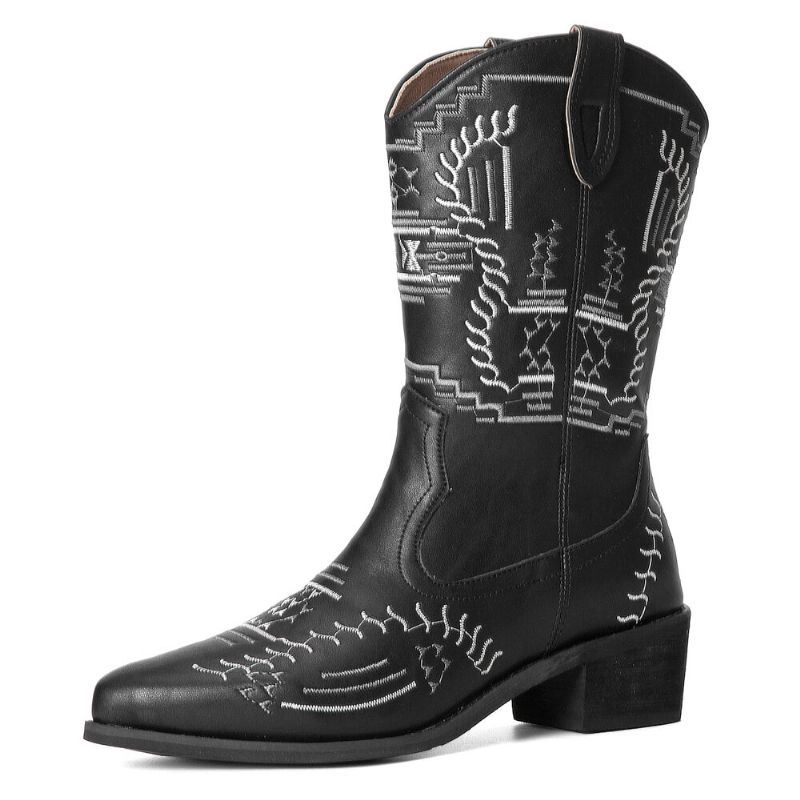 Dames Casual Puntschoen Vintage Geborduurde Western Cowboylaarzen Martin Boots