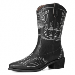 Dames Casual Puntschoen Vintage Geborduurde Western Cowboylaarzen Martin Boots