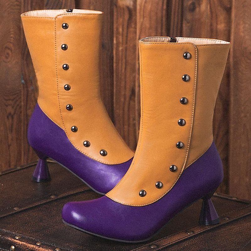 Dames Casual Casual Side-zip Colorblock Comfy Cone Heel Mid Calf Boots