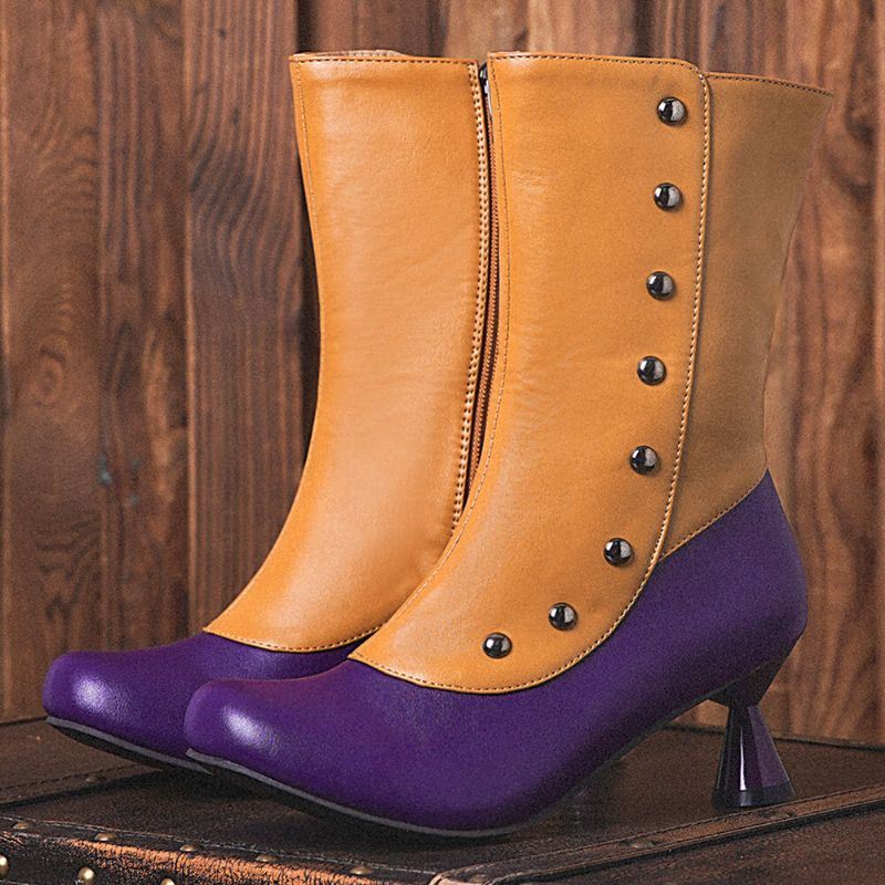 Dames Casual Casual Side-zip Colorblock Comfy Cone Heel Mid Calf Boots