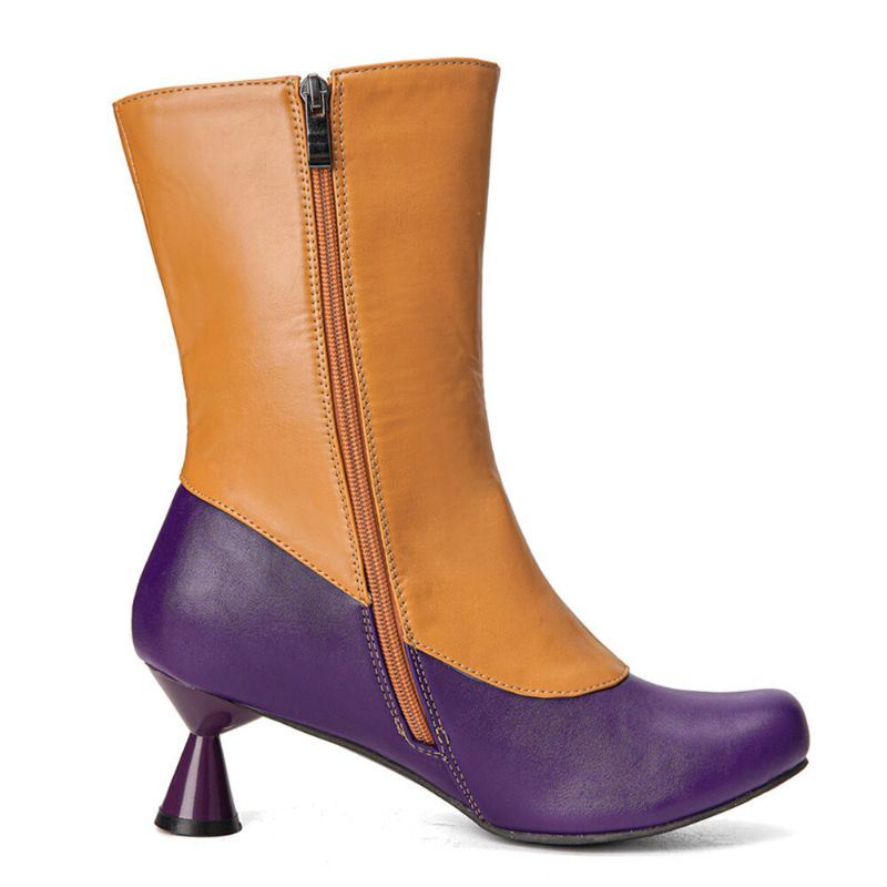 Dames Casual Casual Side-zip Colorblock Comfy Cone Heel Mid Calf Boots