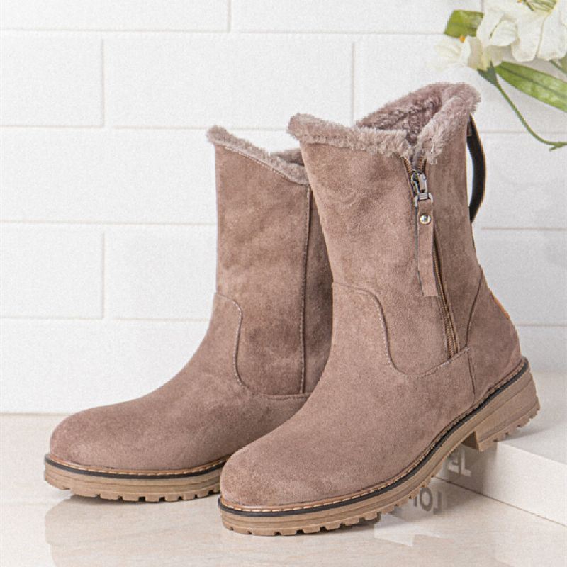 Dames Casual Suède Platte Snowboots Met Ronde Neus En Zijrits