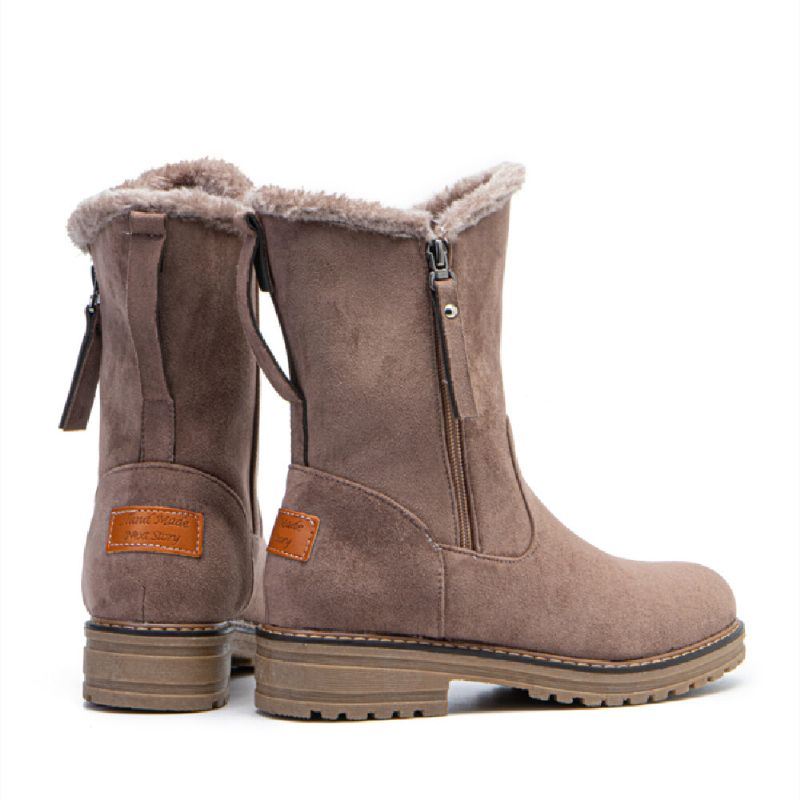 Dames Casual Suède Platte Snowboots Met Ronde Neus En Zijrits