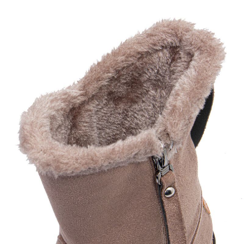 Dames Casual Suède Platte Snowboots Met Ronde Neus En Zijrits