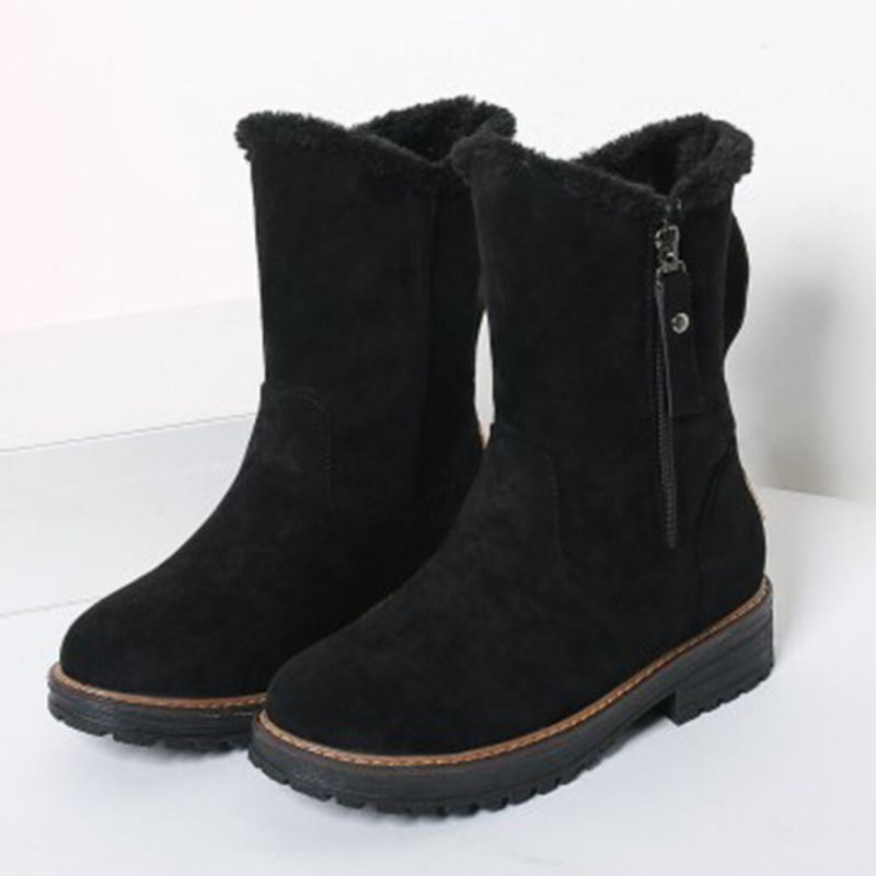 Dames Casual Suède Platte Snowboots Met Ronde Neus En Zijrits