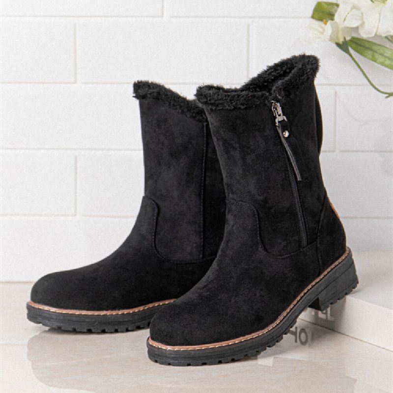 Dames Casual Suède Platte Snowboots Met Ronde Neus En Zijrits