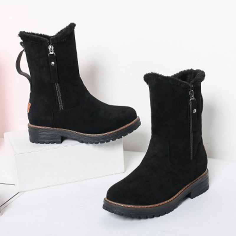 Dames Casual Suède Platte Snowboots Met Ronde Neus En Zijrits