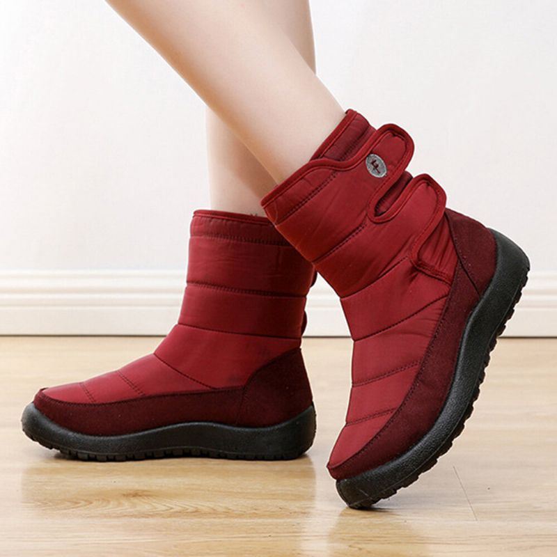 Dames Casual Waterdichte Warme Klittenband Snowboots Met Korte Kuiten