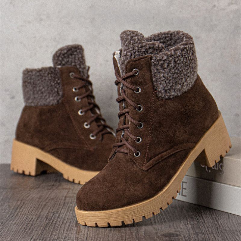 Dames Causale Effen Kleur Lace Up Warm Fluff Flanging Korte Laarzen