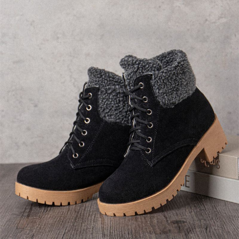 Dames Causale Effen Kleur Lace Up Warm Fluff Flanging Korte Laarzen