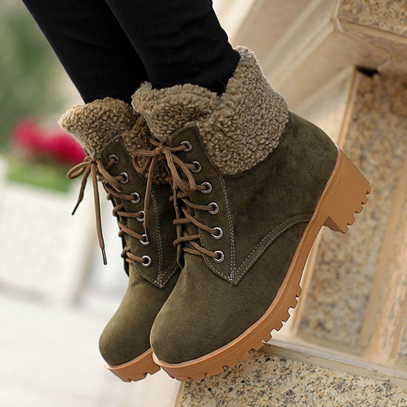 Dames Causale Effen Kleur Lace Up Warm Fluff Flanging Korte Laarzen