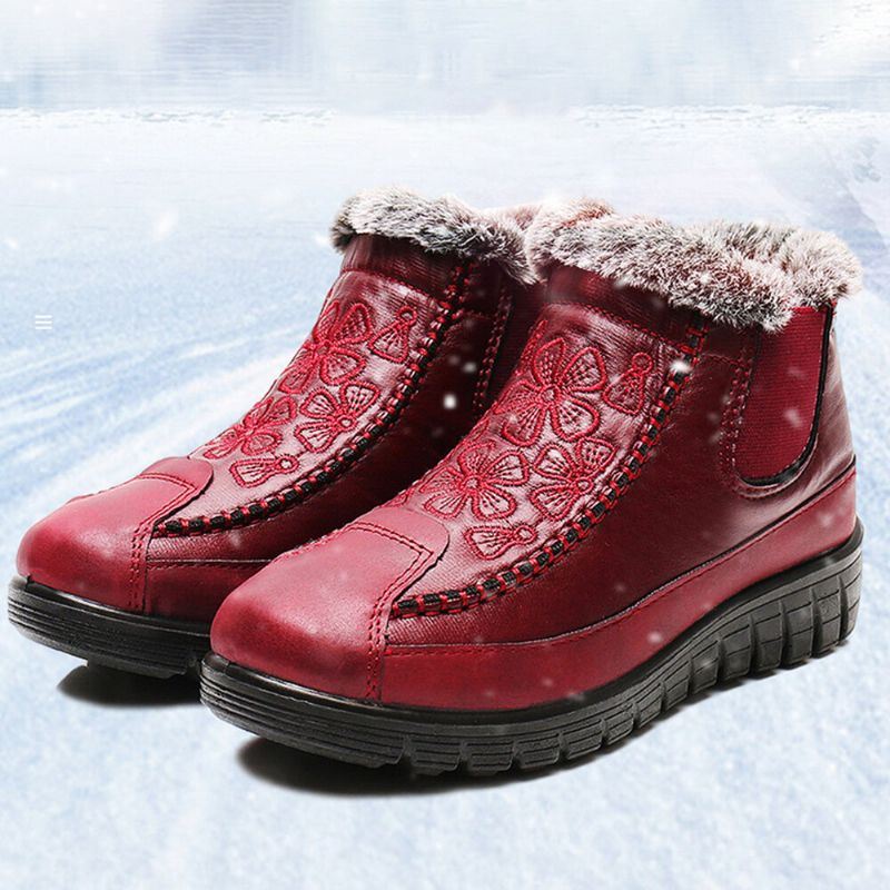 Dames Comfortabele Bloemen Geborduurde Waterdichte Warme Voering Katoenen Snowboots