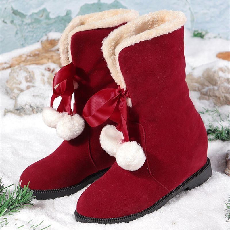 Dames Effen Kleur Casual Elegante Pompom Strik Warme Pluis Flanging Snowboots