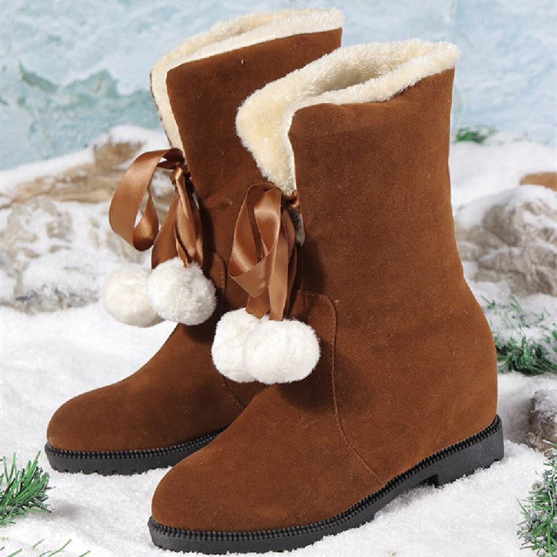 Dames Effen Kleur Casual Elegante Pompom Strik Warme Pluis Flanging Snowboots