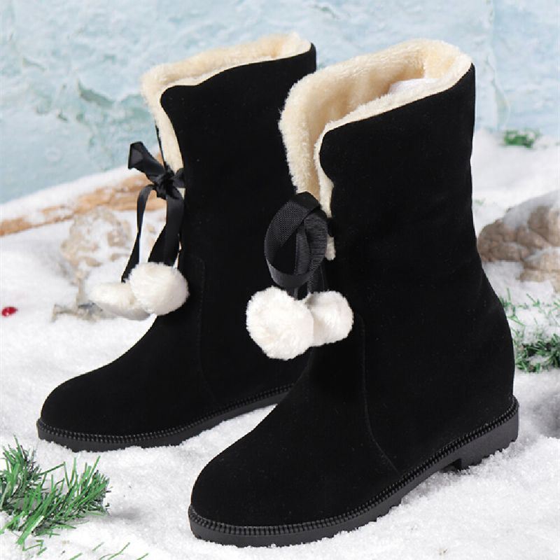 Dames Effen Kleur Casual Elegante Pompom Strik Warme Pluis Flanging Snowboots