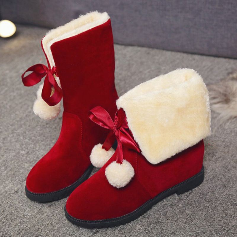 Dames Effen Kleur Casual Elegante Pompom Strik Warme Pluis Flanging Snowboots