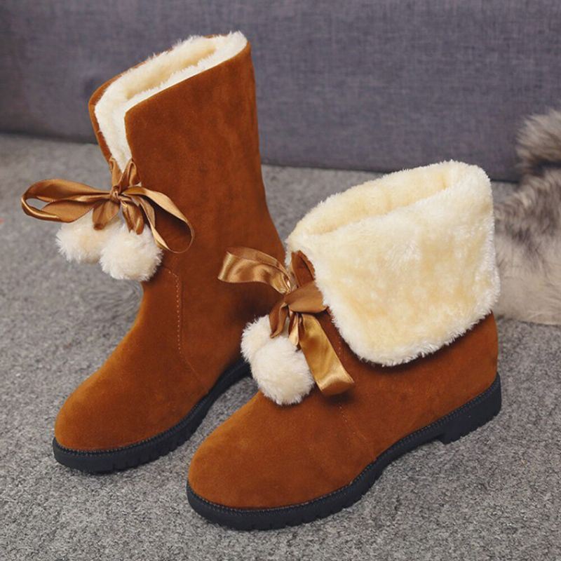 Dames Effen Kleur Casual Elegante Pompom Strik Warme Pluis Flanging Snowboots