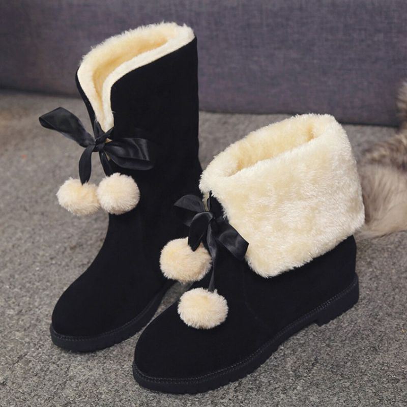 Dames Effen Kleur Casual Elegante Pompom Strik Warme Pluis Flanging Snowboots