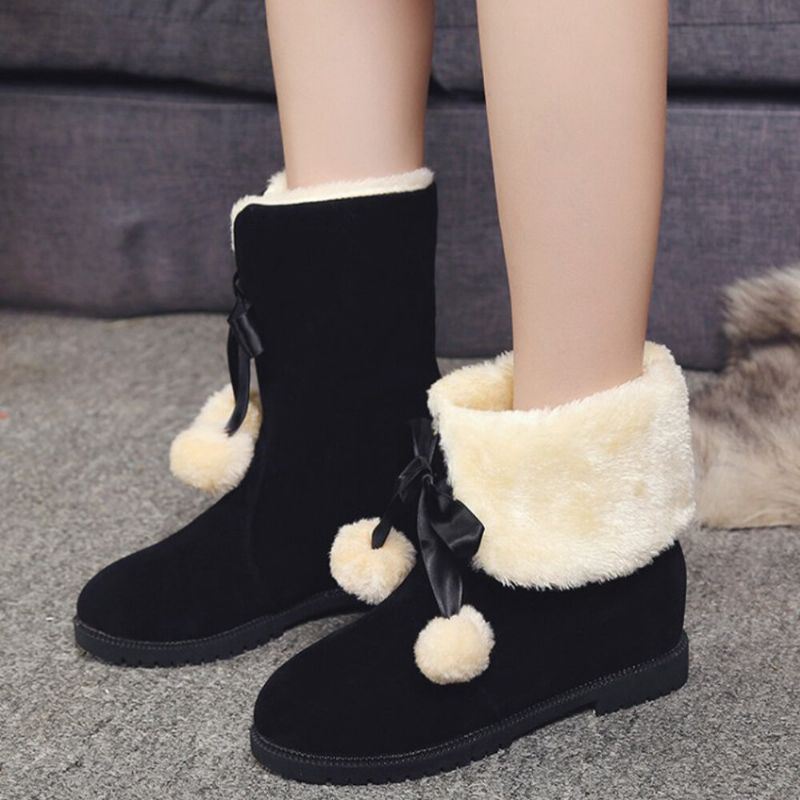 Dames Effen Kleur Casual Elegante Pompom Strik Warme Pluis Flanging Snowboots