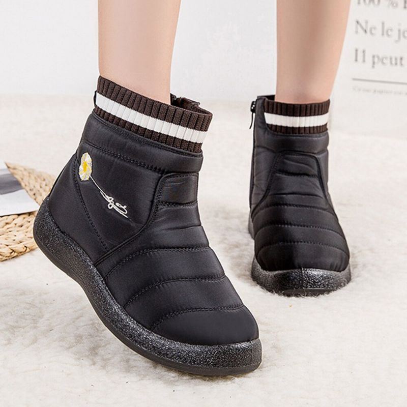 Dames Effen Kleur Daisy Patroon Grote Maat Waterdichte Warme Voering Rits Casual Snowboots