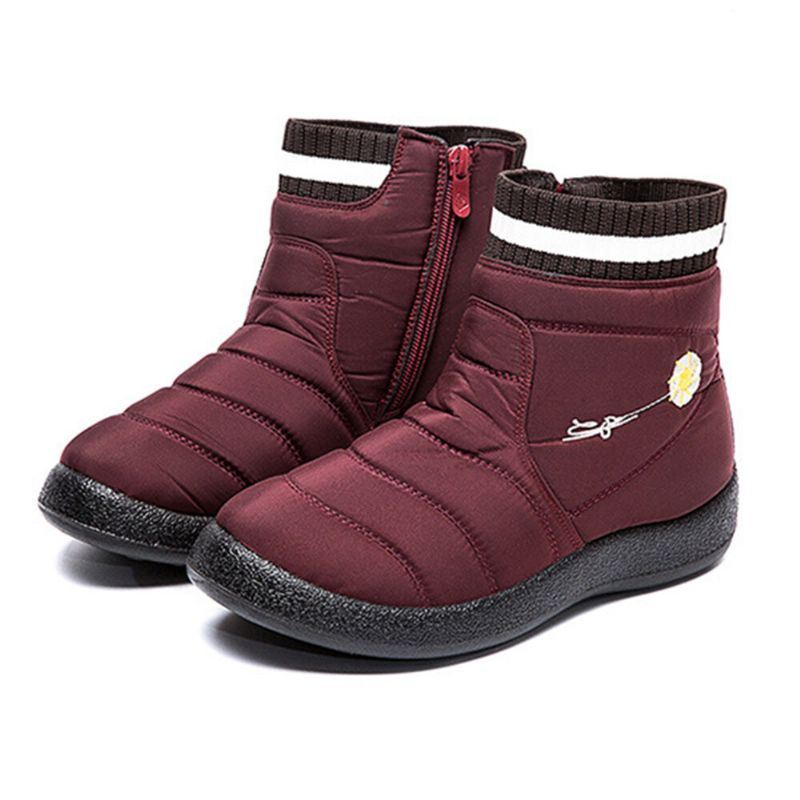 Dames Effen Kleur Daisy Patroon Grote Maat Waterdichte Warme Voering Rits Casual Snowboots