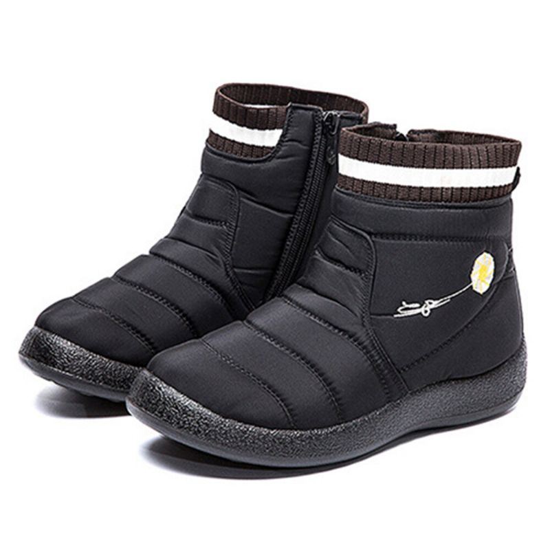 Dames Effen Kleur Daisy Patroon Grote Maat Waterdichte Warme Voering Rits Casual Snowboots